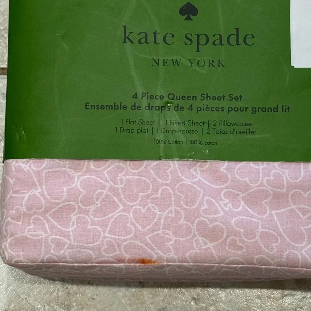 Kate Spade Queen Sheet Set Pink & White Cotton Percale‎ Sweet Valentine